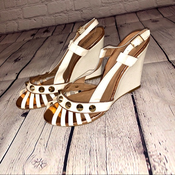 Gold and White Sparkly Dress Wedges, size 8 - Picture 2 of 5